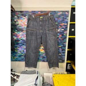 Meezan Mens Dark Wash Denim Carpenter Jeans Zip Pockets Size 38